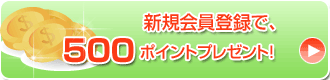 今なら、新規会員登録で500ポイントプレゼント！