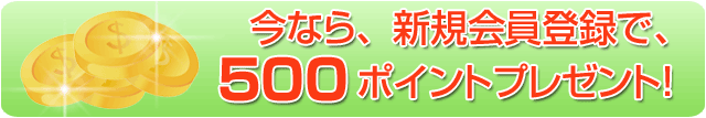 今なら、新規会員登録で500ポイントプレゼント！